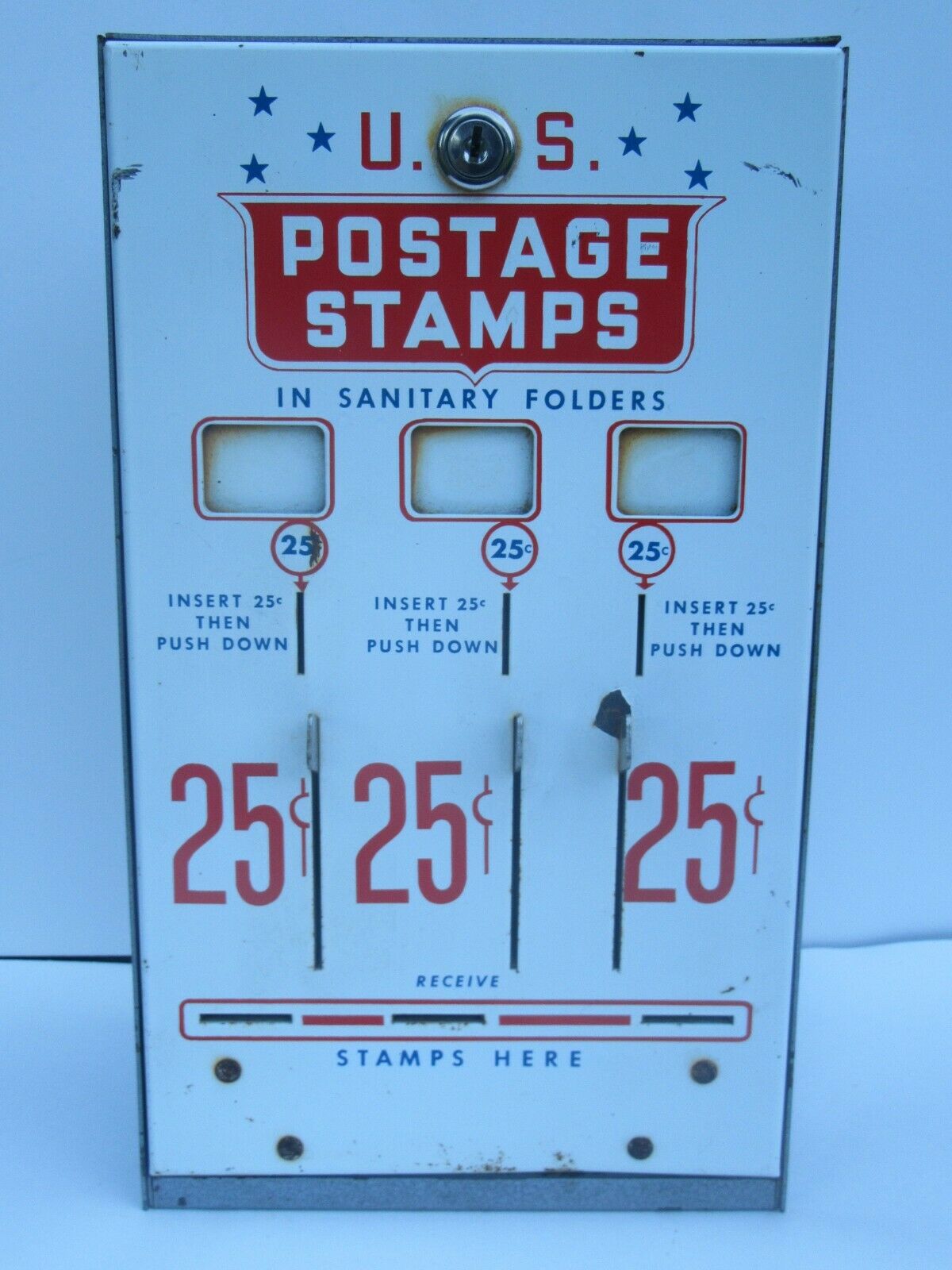 Vintage Us Postal Stamp Vending Machine, 25 Cents, No Key