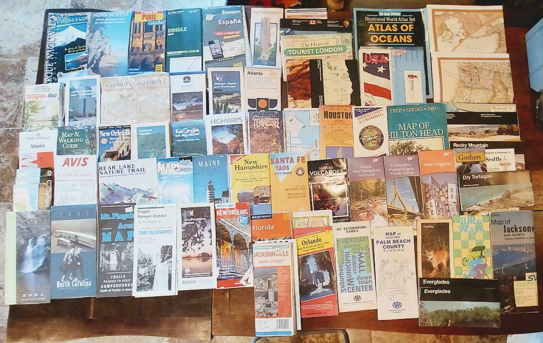 Lot Of 69 Diff Travel Brochures, Road Maps, Misc Ephemera, Paper 1960s-2000's