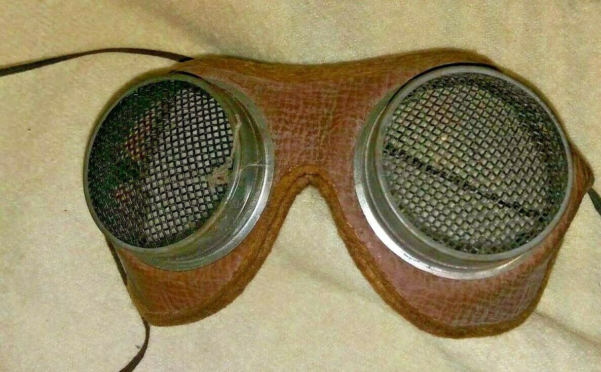 1920's? Goggles Metal Mesh Leather Antique Auto Motorcycle Work/driving Glasses