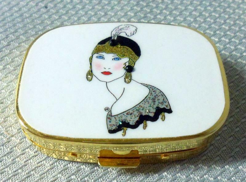 Art Deco Nouveau Enamel Flapper Girl Pill Box
