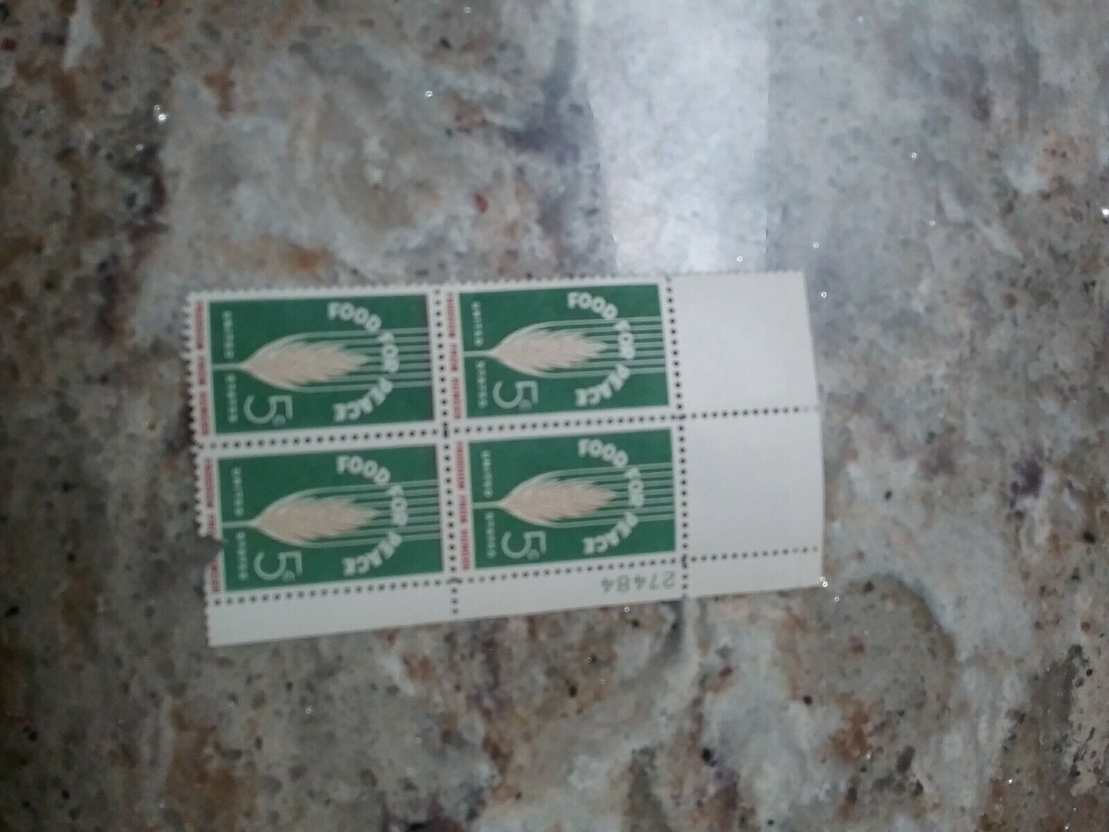 Food For Peace  U.s. Postage Stamps 5 Cent.  Block Of 4. Numbered. As Is