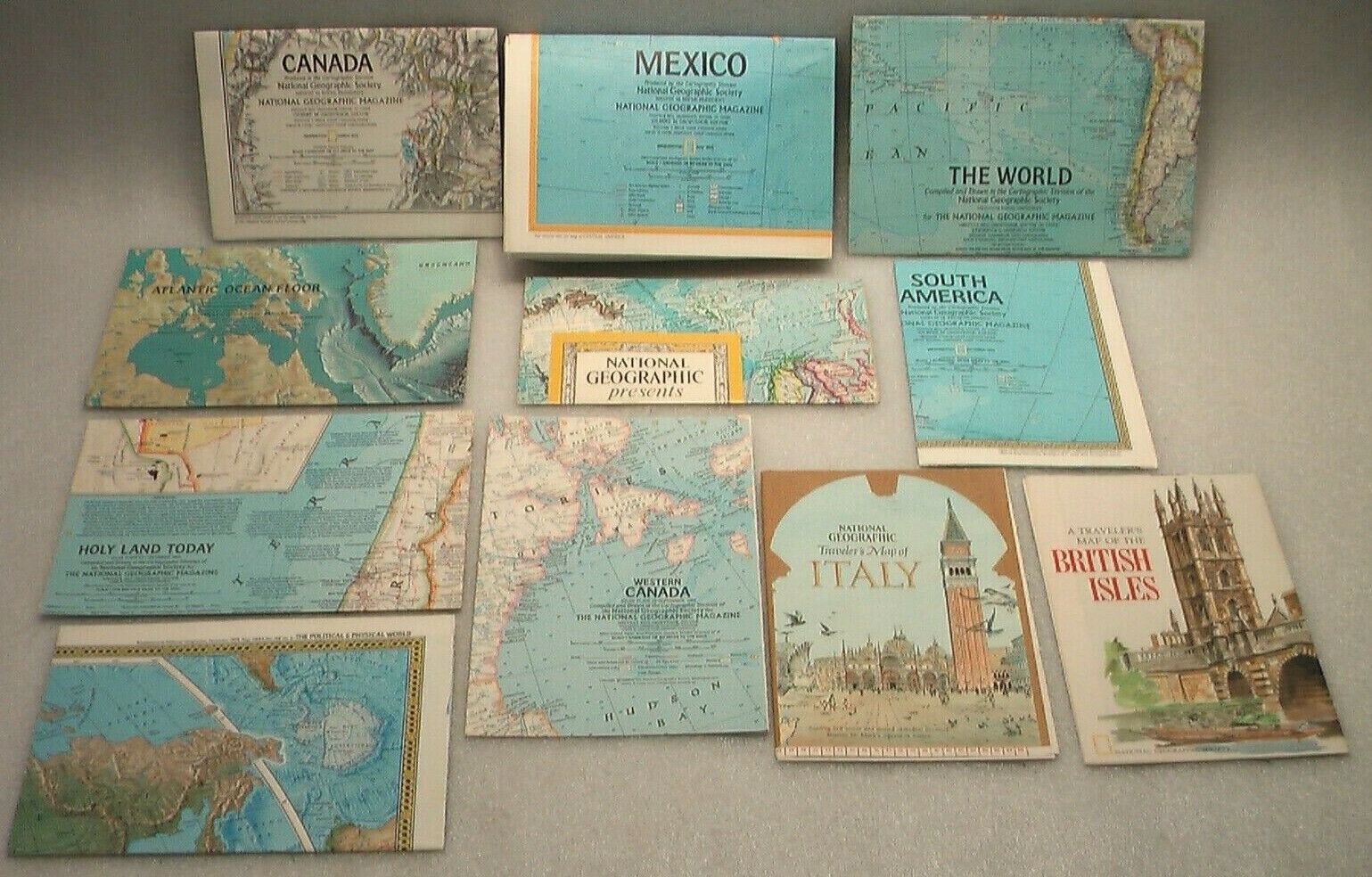 11 National Geographic World Maps 1960-70s South America Mexico Holy Land Canada