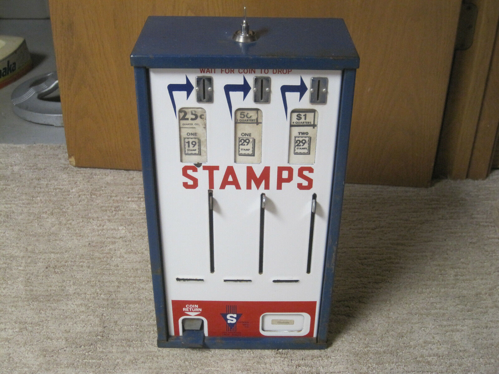 Antique Shipman Postage Stamp Vending Machine , Porcelain Front - Free Ship!