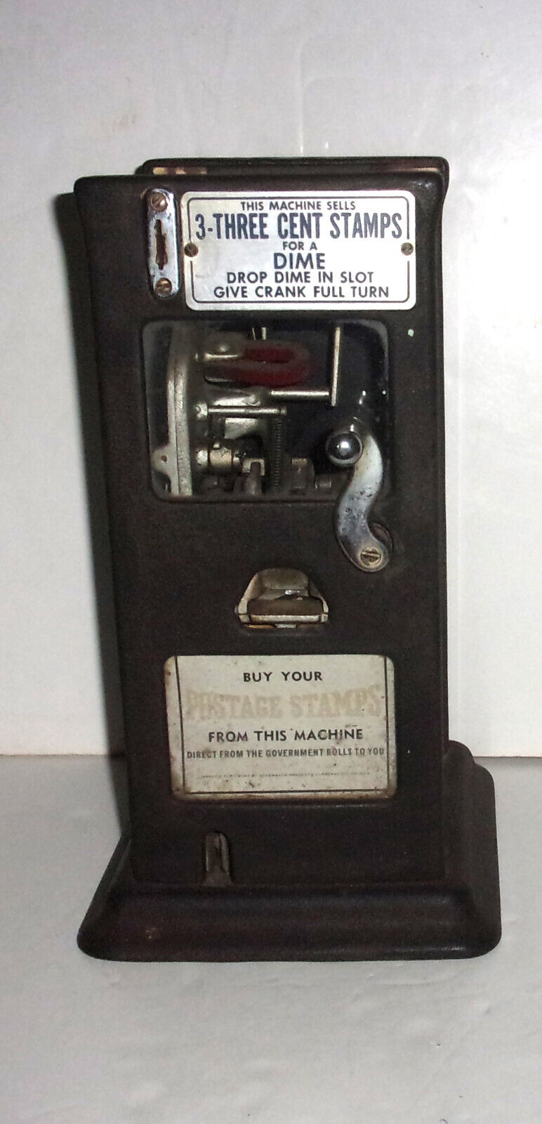 Antique Schermack Postage Stamp Glass Vending Machine Dispenser 3-3 Cent Stamps