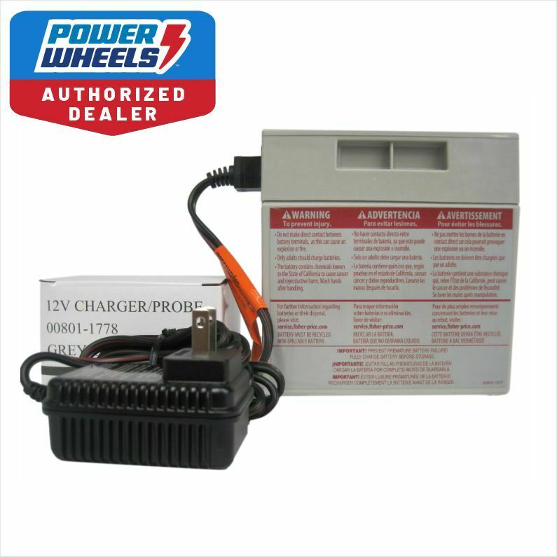 Power Wheels 12v Gray Battery 00801-0638 + 12 Volt Charger Fisher Price Genuine