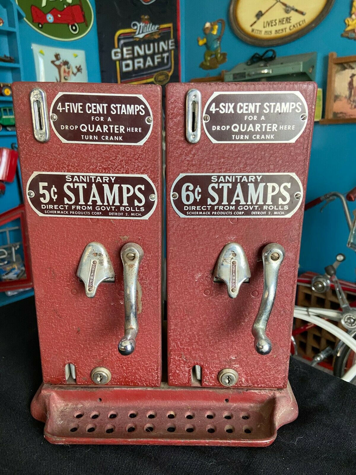 Vintage Schermack 5 & 6 Cent  Postage Stamp Vending Machine Double Machine