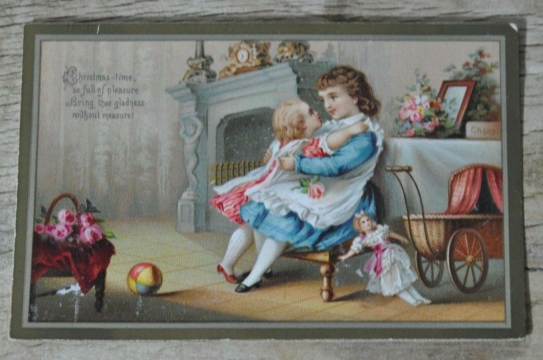 Antique Victorian Greeting Card "christmas Time So Full Of Pleasure "