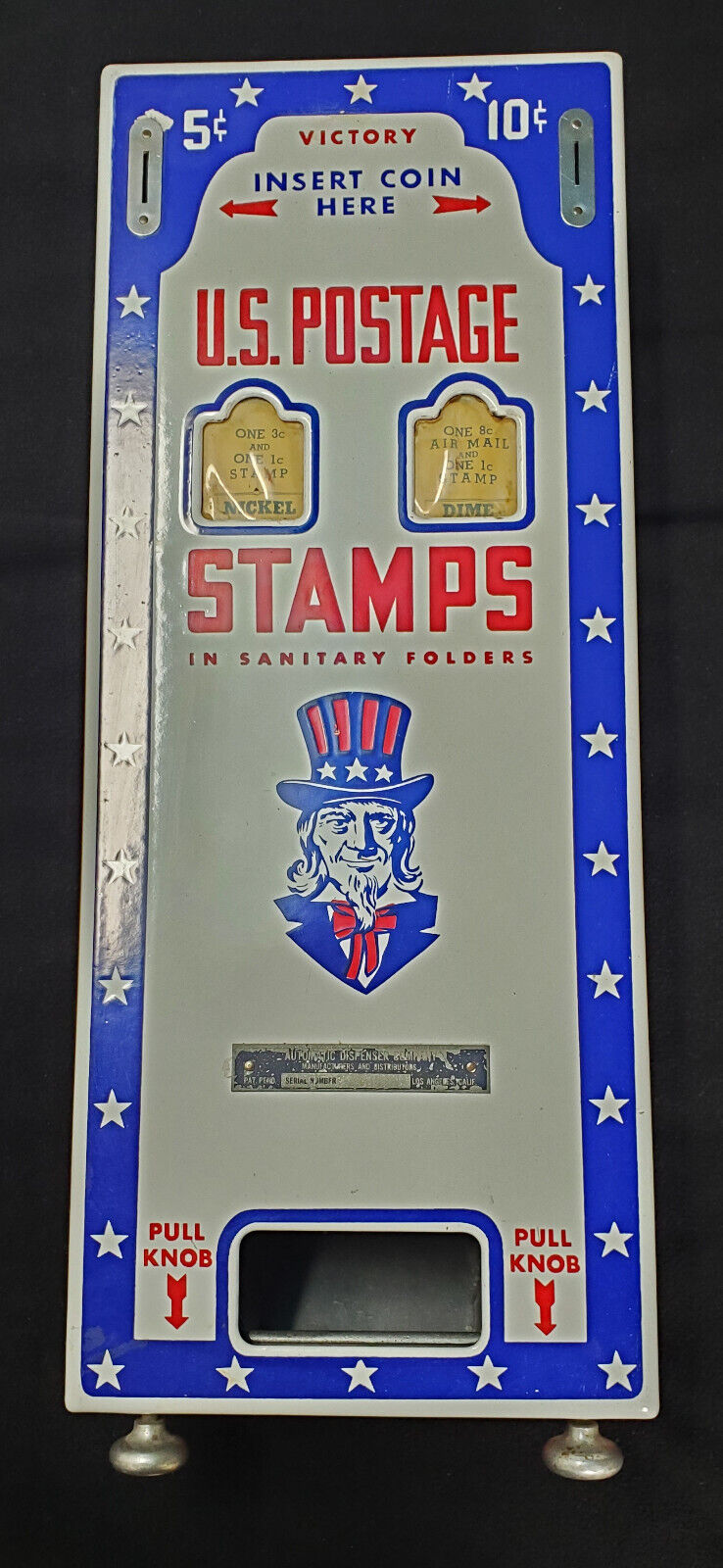 "uncle Sam" 5 & 10 Cent U.s. Postage Stamp Vending Machine 1946