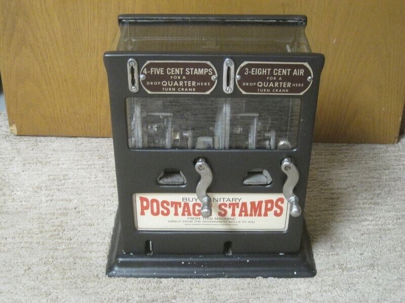 Antique 1930's Postage Stamp Machine - Cast Iron & Glass - Double Schermack