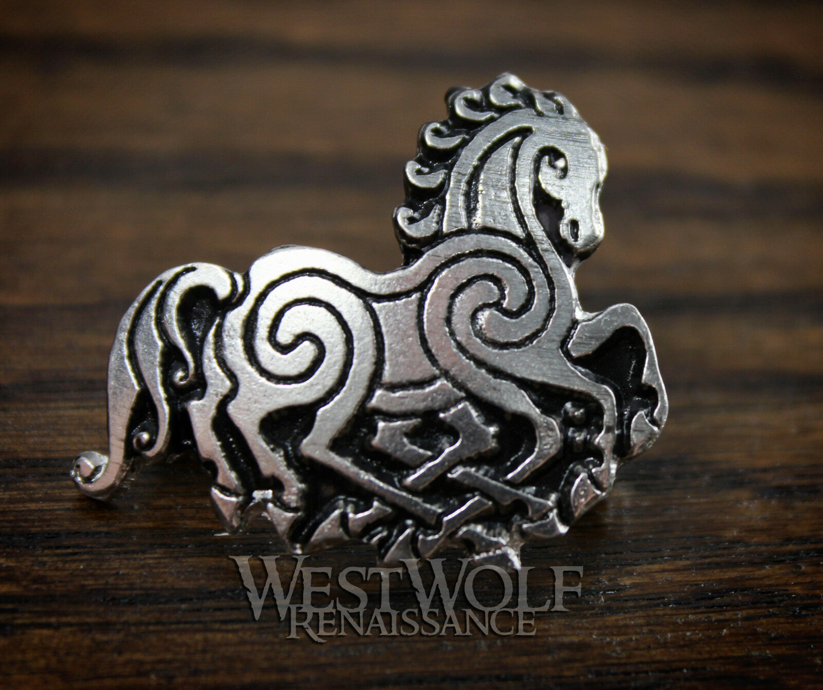 Viking Odin's Horse Sleipnir Pin -- Norse/crow/medieval/silver/coat/cloak/brooch