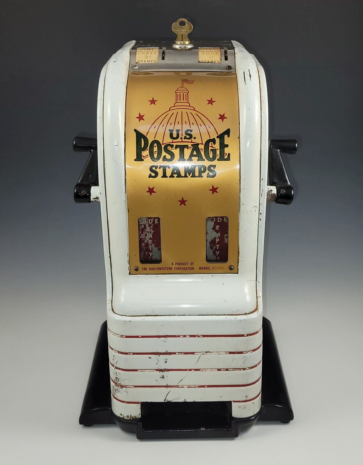 Vintage Northwestern U.s. Postage Stamp Vending Machine W/key ~ Works Perfectly!