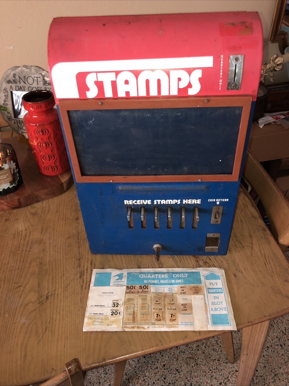 Rare Vintage U.s. Postage 6 Slot Stamp Wall Vending Machine Working Display