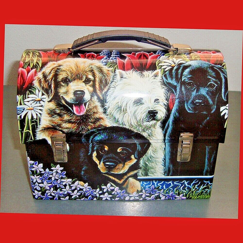 Tin Lunch Box Puppy Love By Pam Renfroe - Hartwell, Georgia, Floral & Dogs