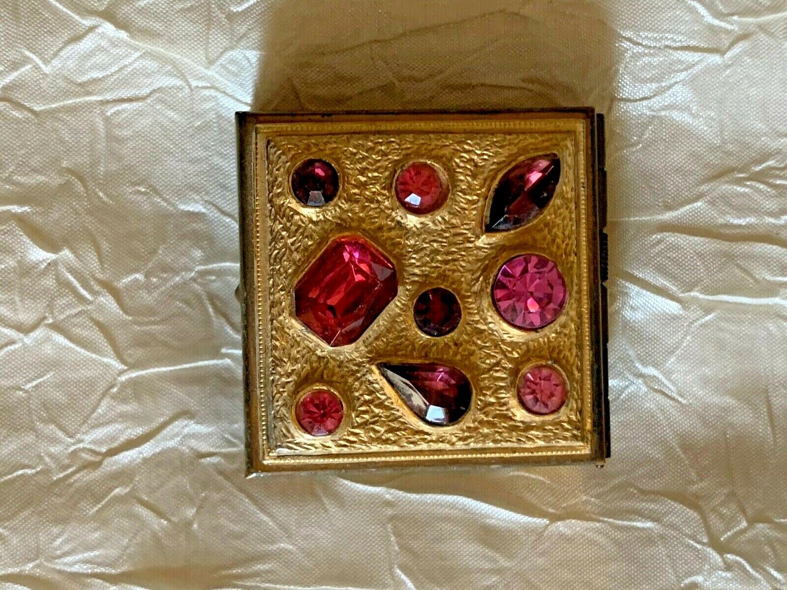 Vintage French Pill Box With Rhinestones - Gold Plated