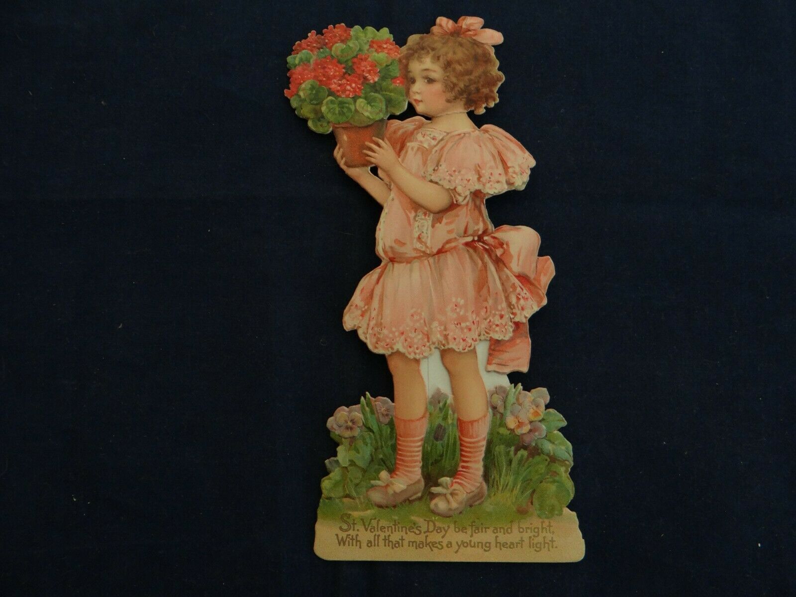 Antique 1900's Raphael Tuck Victorian Die Cut Valentines Card Girl W/easel Back