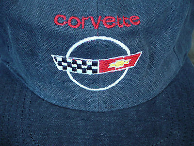 Corvette Embroidered Cap - Vintage Logo - Charcoal Grey W Adjustable Strap