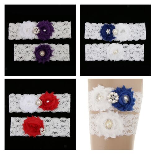 2pcs Wedding Garter Set Bridal Pearls Crystal Flower Keepsake Toss Lace Garter