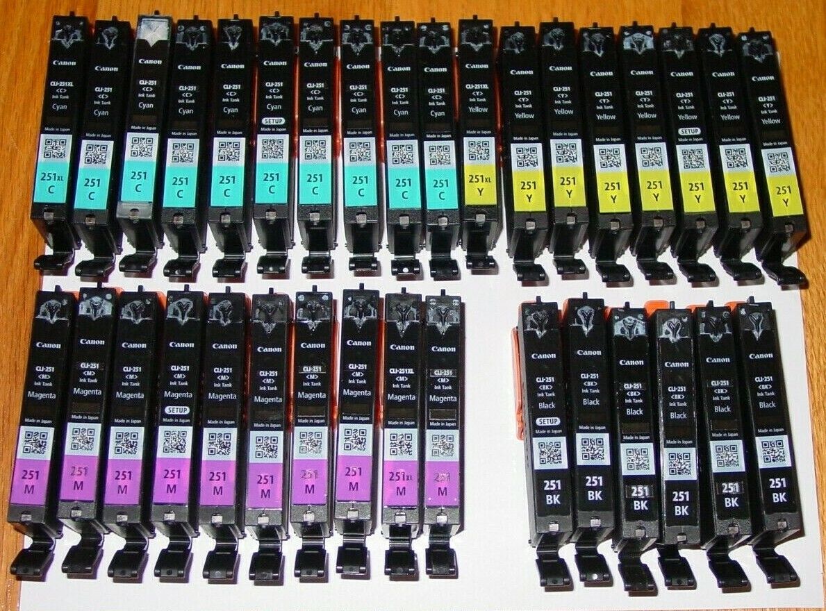 Mix Lot Of 34 Genuine Oem Canon Empty Ink Cartridges Cli-251 Never Refilled