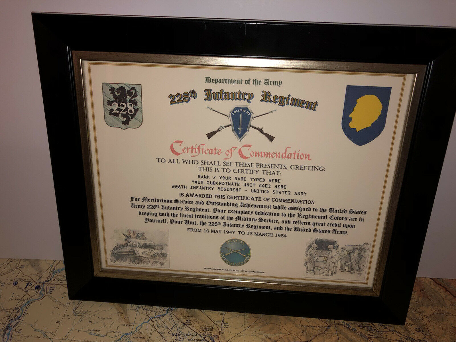 228th Infantry Regiment / Commemorative - Certificate Of Commendation