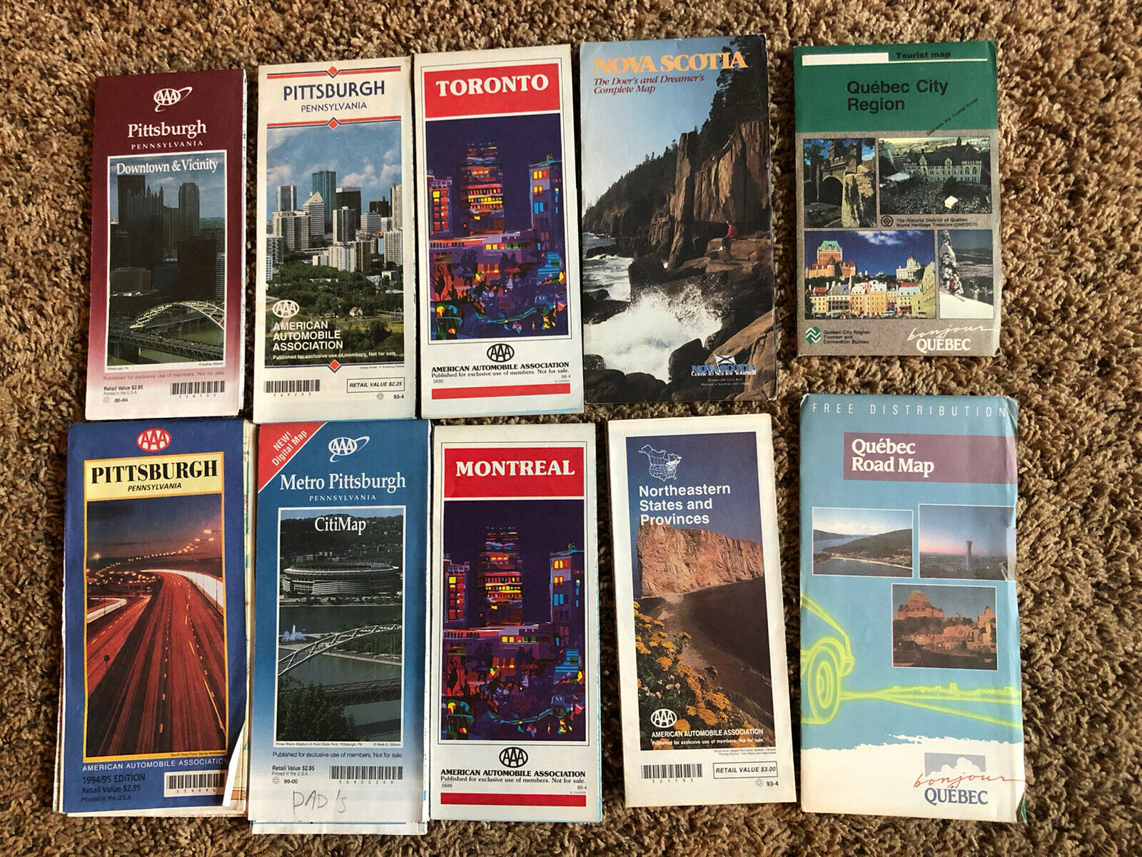 Nice Lot Of 21 Old Vintage Road Maps - Assorted Usa And Canada
