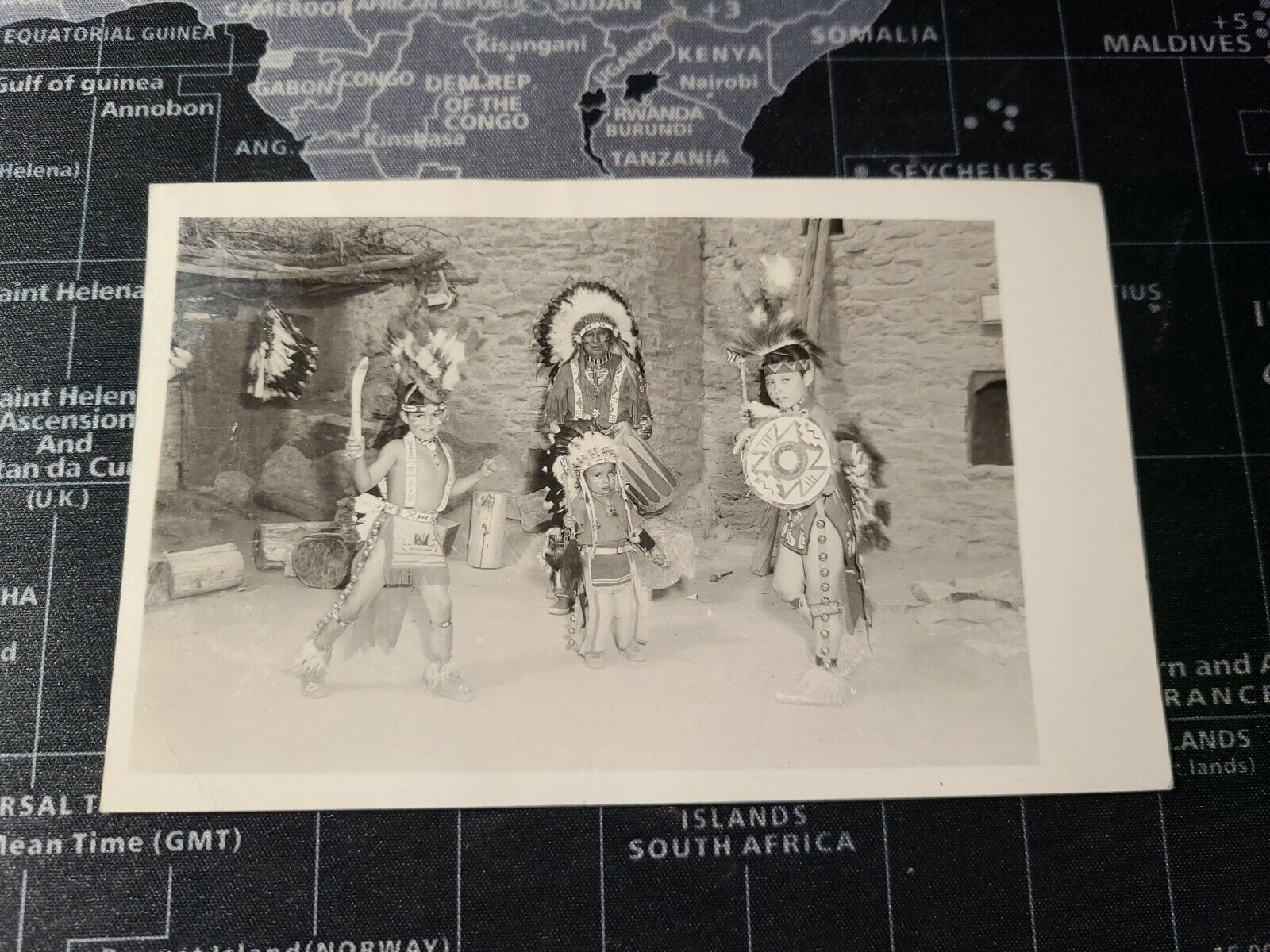 Rppc Native American Children Real Photo Postcard Headress Dupont