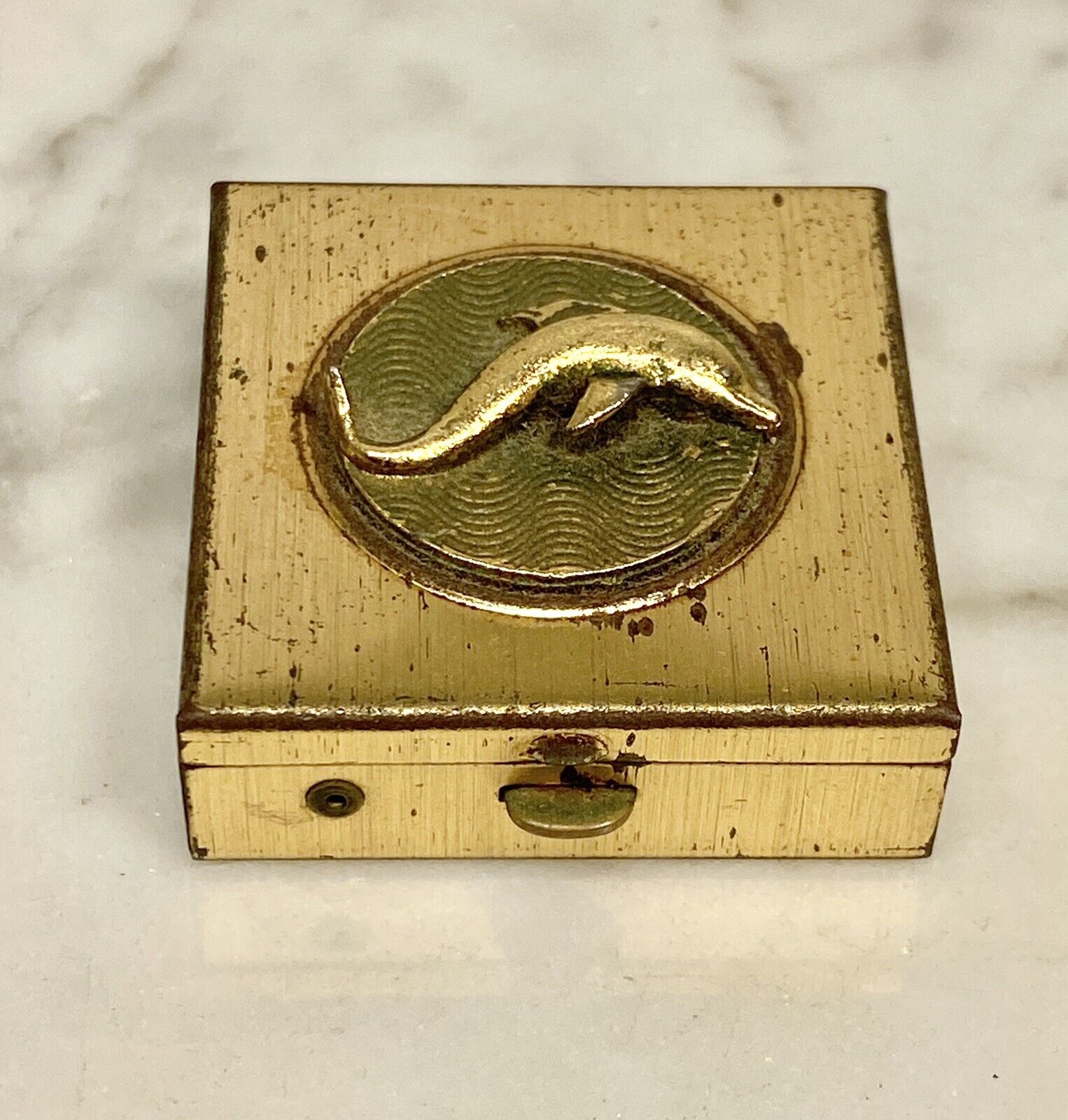 Vintage Gold-tone Dolphin Pill Box