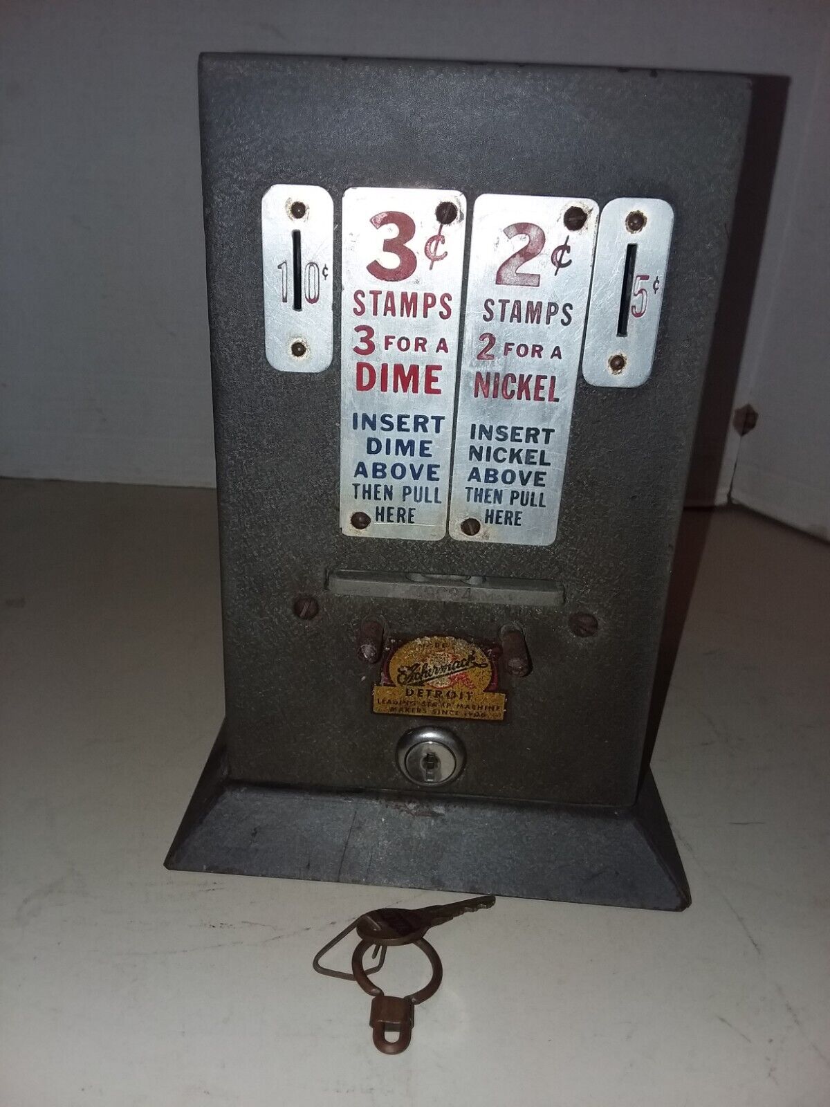 Vintage Schermack 3 Cent And 2 Cent Postage Stamp Machine With Key
