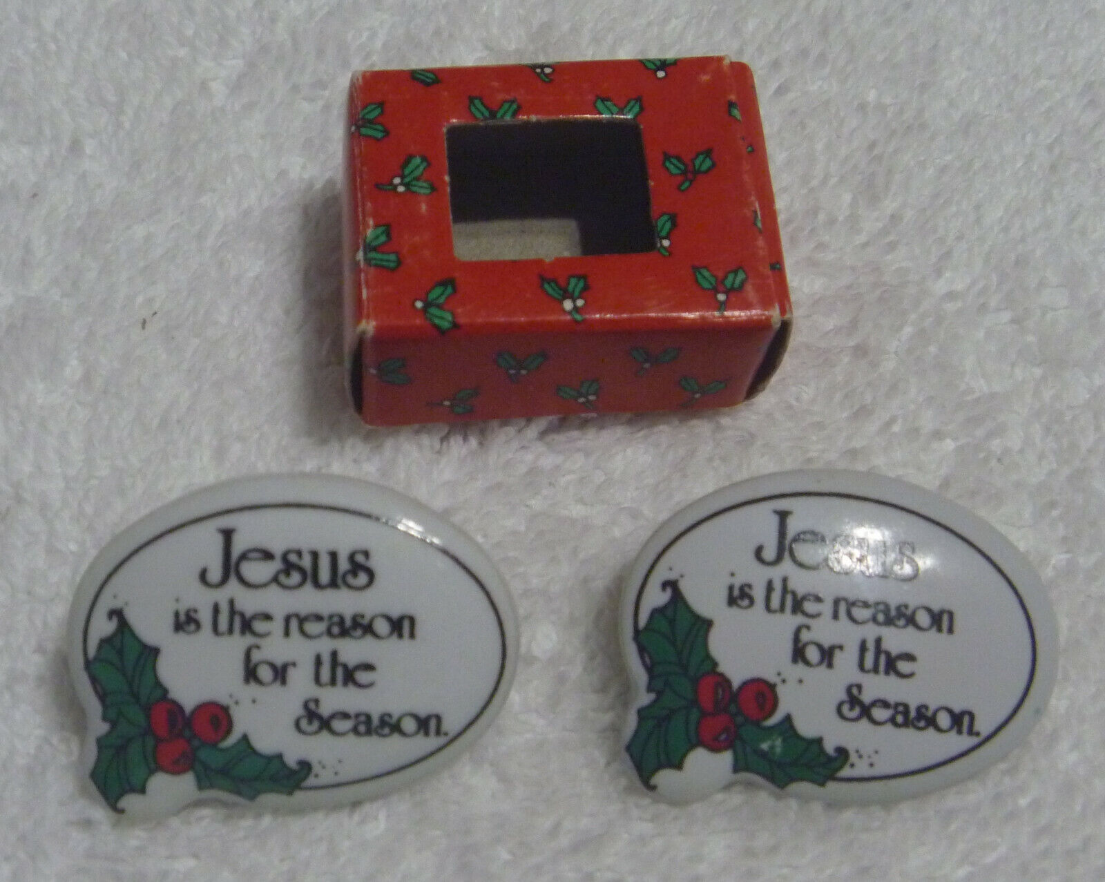 Jesus Is The Reason For The Season 2 Ceramic Christmas Holiday Lapel Pins +1 Box