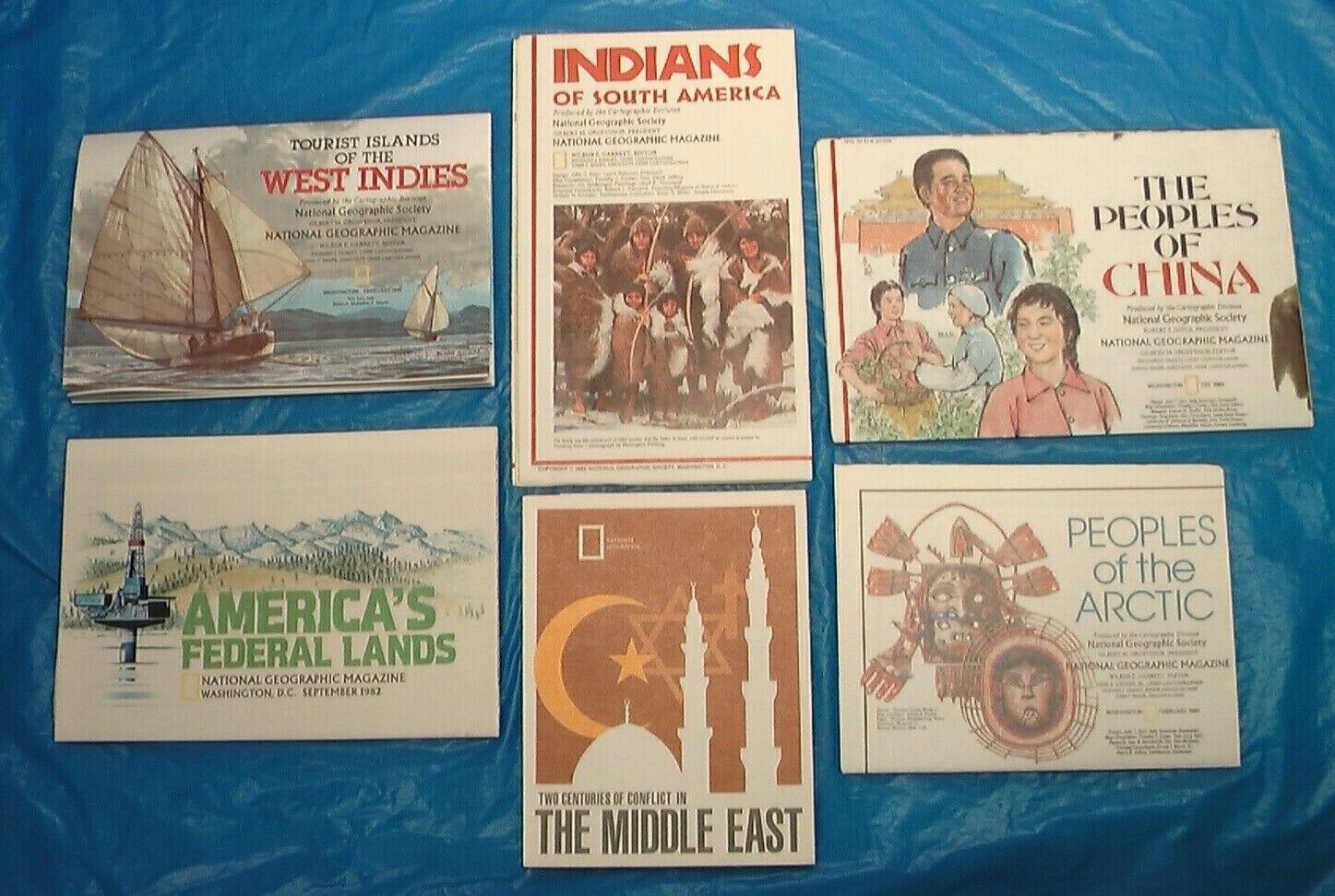 6 National Geographic Society Paper Maps 1980's West Indies Arctic China America