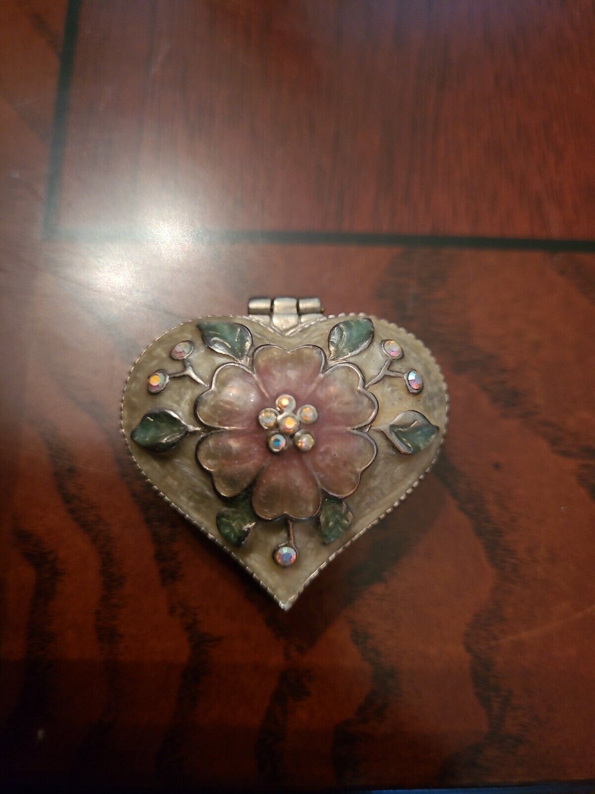 Vintage Monet Heart-shaped Pill Box W/ Magnetic Closure And Rhinestones
