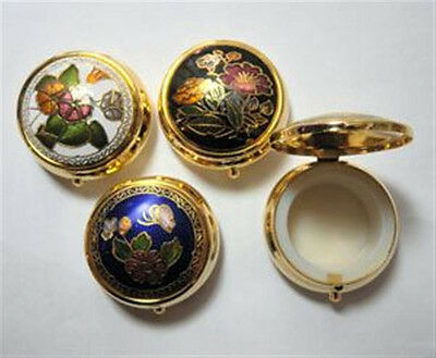 Cloisonne Enamel Round Hinged Pill Box 1 1/2" X 3/4" New One (1) Vintage 1980's