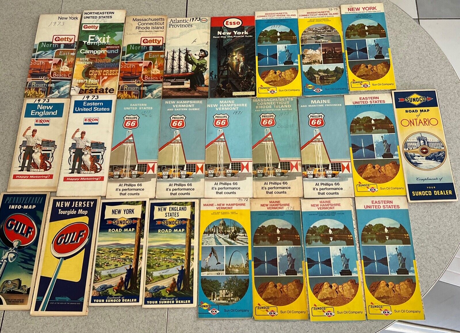 Vintage Lot 1940/1970 Gas Station Maps Gulf Sunoco Exxon Phillips 6  Esso Getty