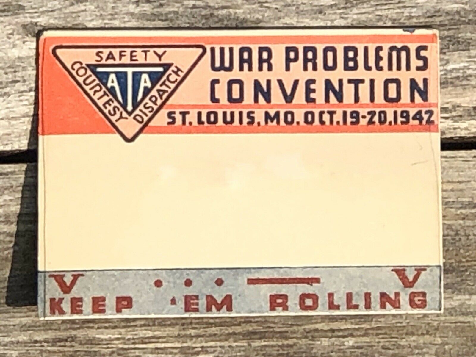 Rare Vintage 1942 War Problems Convention Badge Name Tag Pin