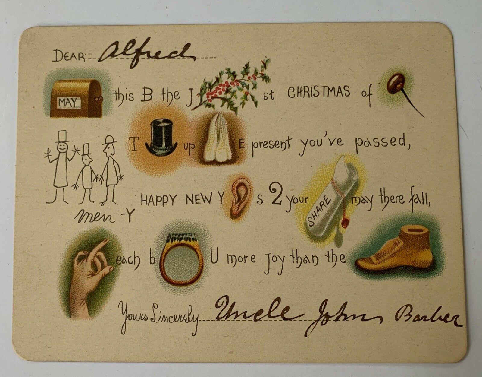 Victorian Christmas Rebus Greeting Card